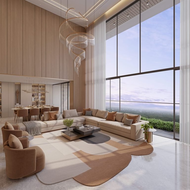 The living room of a 5 BHK vertical bungalow