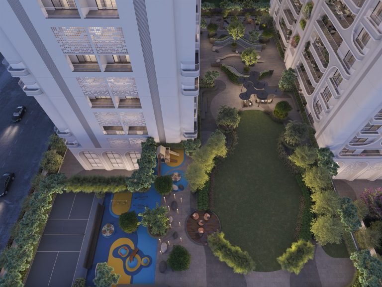 The landscaped garden seen from above