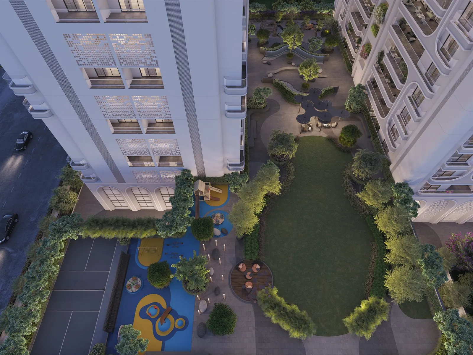 The landscaped garden seen from above