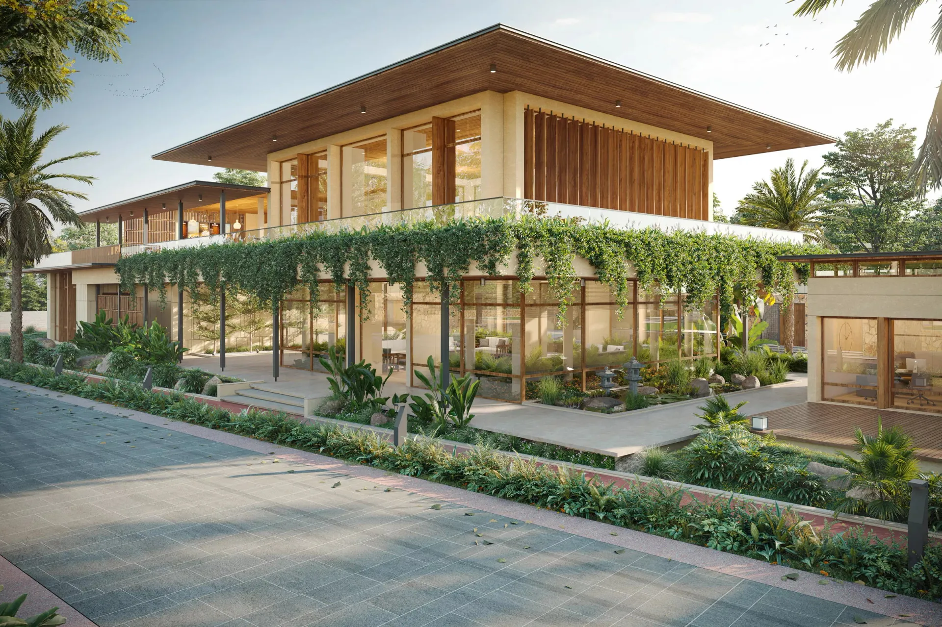 The clubhouse with its planted terraces