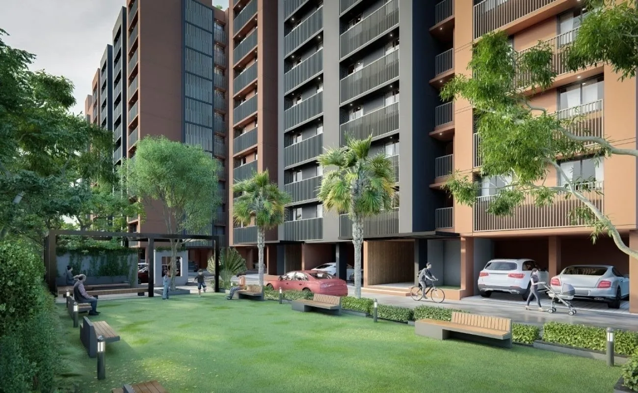 The landscaped garden between the Pearl Heights towers